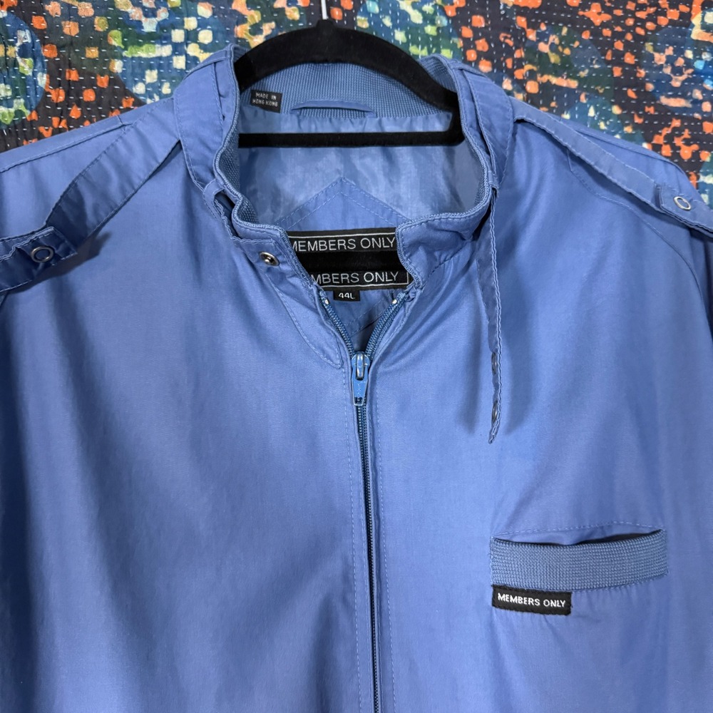 Members Only Mens Iconic Racer Jacket Blue Vintage 44L Full Zip Epaulettes - Picture 2 of 14